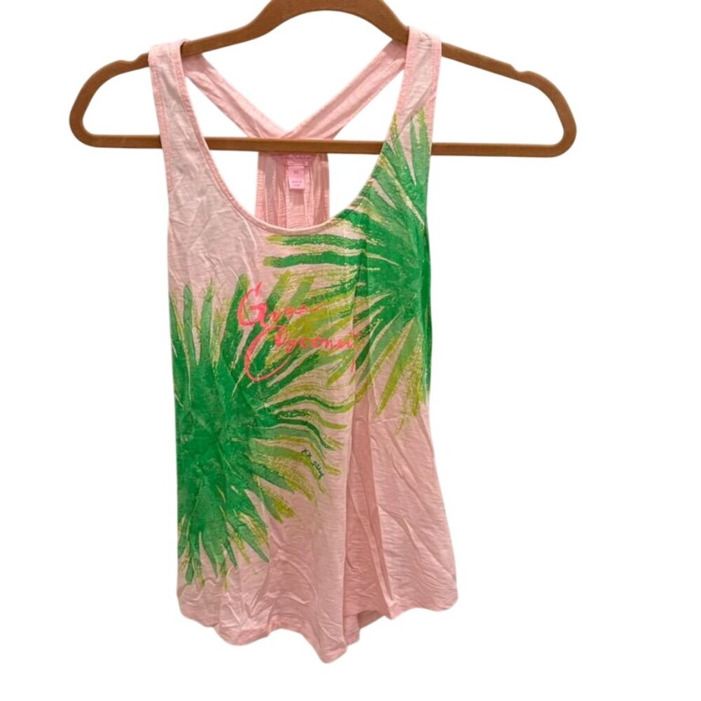 Lilly Pulitzer Racerback Tank Top Pink Green Tropical Print Women's XS